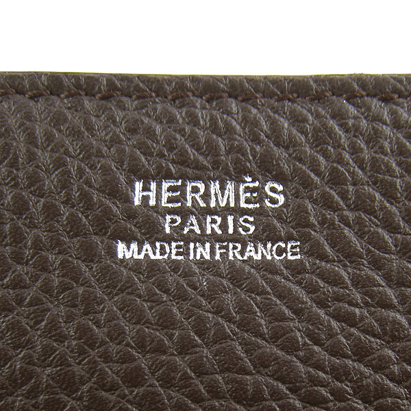 7A Hermes Togo Leather Messenger Bag Dark Coffee h2811 Replica